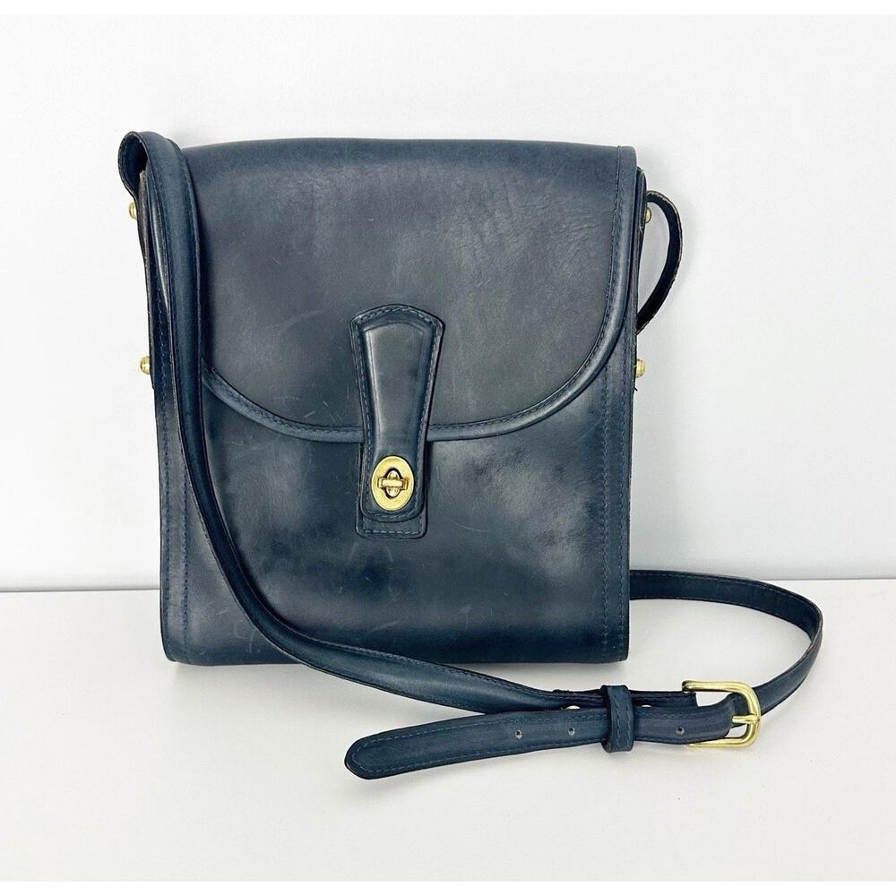 Coronado Leather Blue Leather Flap Messenger Crossbody Bag